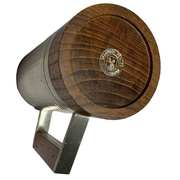 Selangor Hammered Pewter Teak Tankard Mug Royal Stein Danish Modern MidCentury - Picture 6 of 10